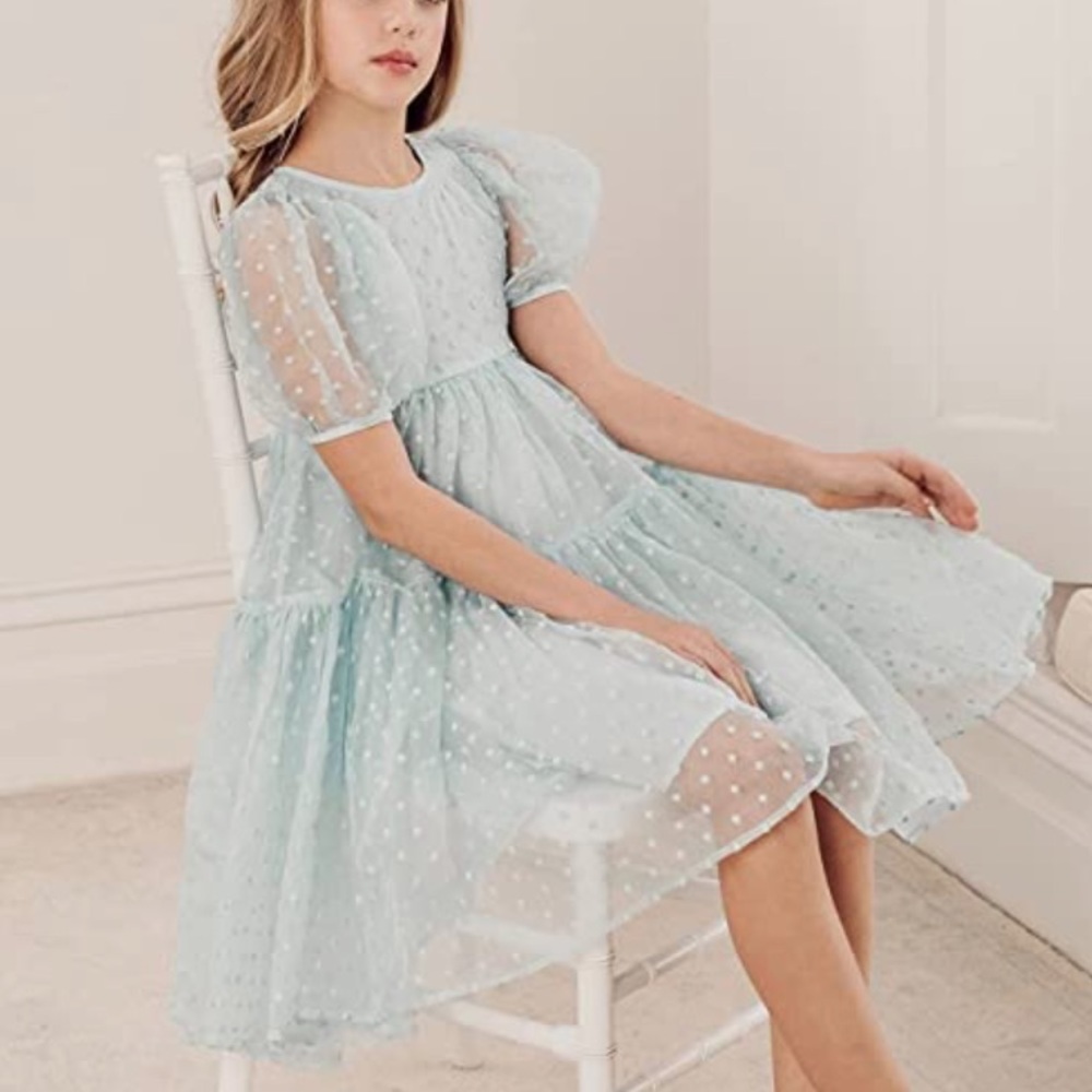 Petite Amalie Ella Organza Dot Dress - Blue